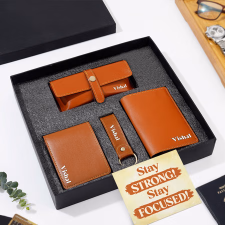 Personalized Tan Leather Essentials